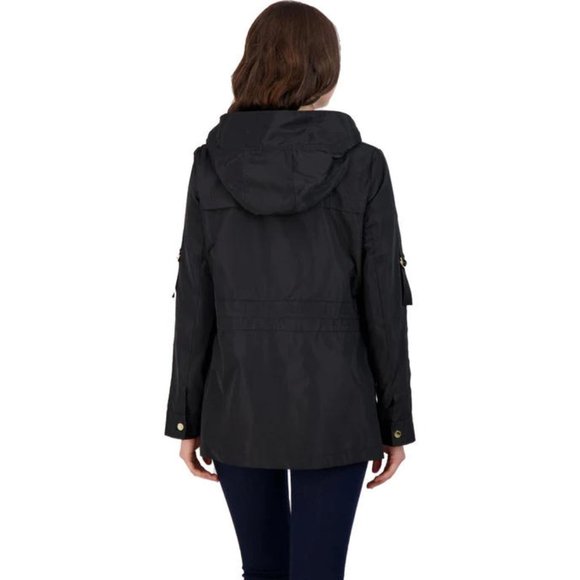 NWT VIA SPIGA WATER REPELLENT black RAIN JACKET WITH ATTACHED HOOD -L - Picture 2 of 8